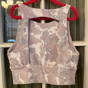 SAVVI OPAL Small Pink, Gray, & White Tie Dye Print Open Back Sports Bra Crop Top